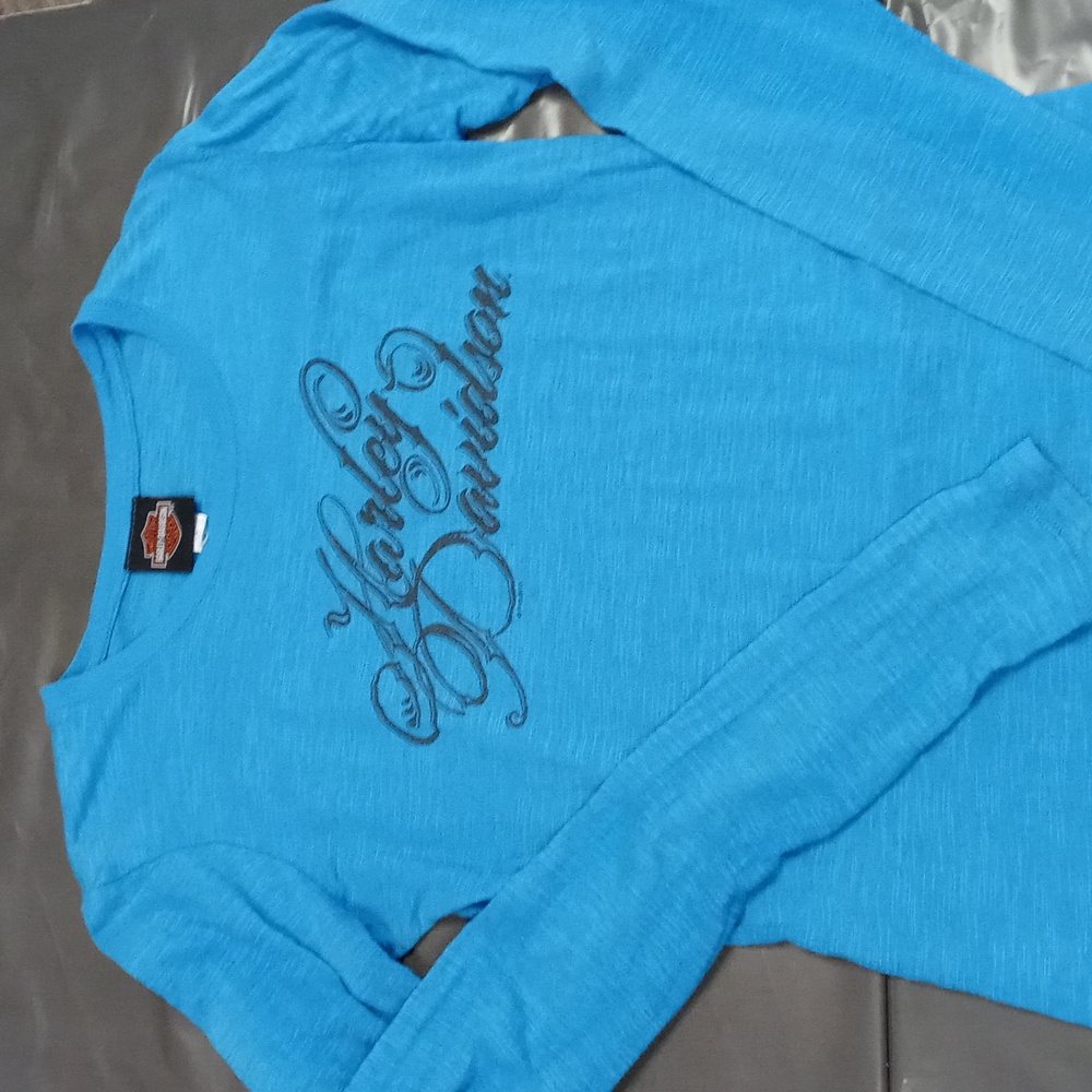 Harley Davidson Blue Long Sleeve Shirt Logo Harley-davidson Tee